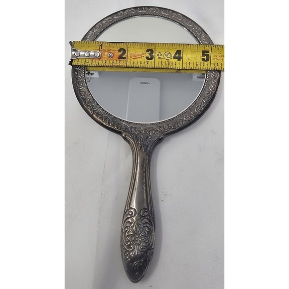 Vtg Silverplate Vanity Set 8" Brush & 9" Hand Mirror Floral Ornate Design Heavy - Picture 8 of 13